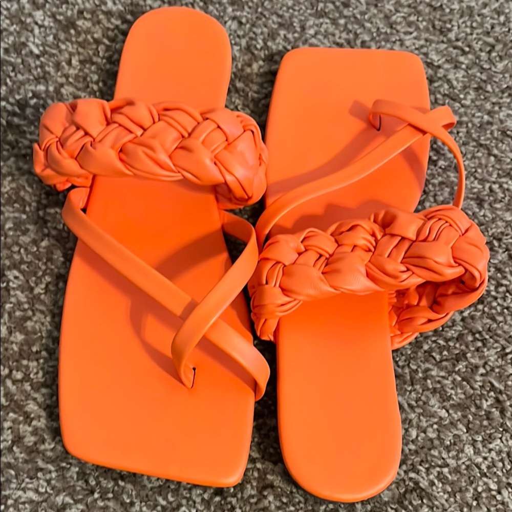 Orange Braided Strap Sandals